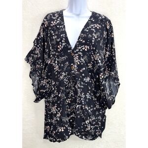 VICI Women's Floral V-Neck Button Up  Mini Tunic Top Size Medium NWOT